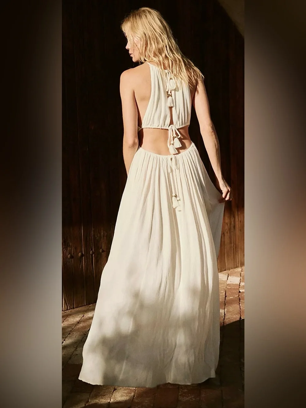 We The Free Holy Smokes Maxi Dress Ivory Cutout Boho Size Medium
